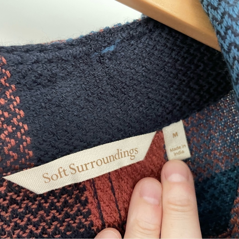 Soft Surroundings Plaid Open Front Cardigan w/Built in Scarf M - Picture 6 of 7
